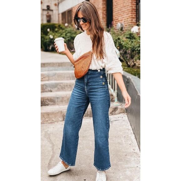 NWOT Zara Wide Leg Crop with side Button detailing size 0, $70 F40 - Picture 1 of 7